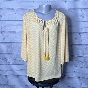 Banana Republic yellow blouse, white diamond pattern BX21